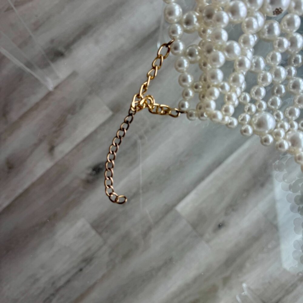 White Pearl Layered  Choker Statement Necklace - Picture 4 of 4